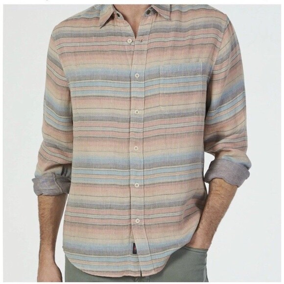 FAHERTY Belmar Shirt Small Button Front Reversible Striped Blue Pink Gray - Picture 1 of 12